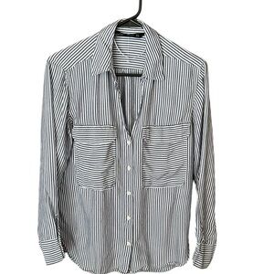 Zara Woman Striped Blue/White Blouse Size Small 100% Viscose